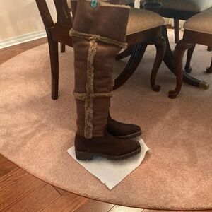 Chocolate Brown Shearling & Leather over the knee boots